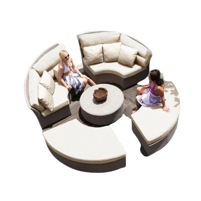 Moderno di lusso per il tempo libero rotonda all'aperto mobili da giardino in rattan 8 posti divano set mobili da giardino