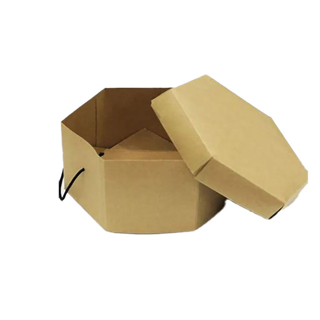 Free Design Biodegradable Hexagon Corrugated Brown Shipping Boxes for Fedora Hat Packaging with Lids