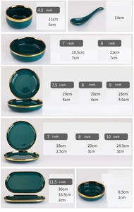 Offre Spéciale glaçure verte en céramique de porcelaine ronde écologique de luxe avec des assiettes de vaisselle de jante d'or - Product Image 5