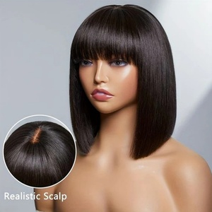 Perruque Bob à franges en dentelle 4*1, 100% <span class=keywords><strong>cheveux</strong></span> humains vierges brésiliens, perruque droite pour femmes, usage quotidien - Product Image 3