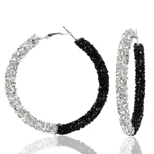 2023厚实6厘米金厚银箍耳环大珠光镶水钻钻石箍耳环适合女性