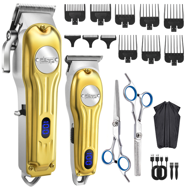 DSP Professional Hair Clipper with 8 Comb Attachments, LED Display, Metal Body, Rechargeable 2000mAh