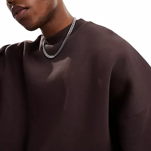 Felpe e felpe da <span class=keywords><strong>uomo</strong></span> Oversize larghe <span class=keywords><strong>girocollo</strong></span> marrone tinta unita in cotone pieno felpa da <span class=keywords><strong>uomo</strong></span> - Product Image 3