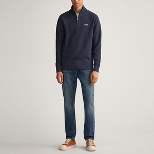 <span class=keywords><strong>Felpa</strong></span> da Uomo Pullover Personalizzata Nera <span class=keywords><strong>Oversize</strong></span> a Nido d'Ape con <span class=keywords><strong>Zip</strong></span> a 1/4 e Collo a Imbuto - Product Image 4