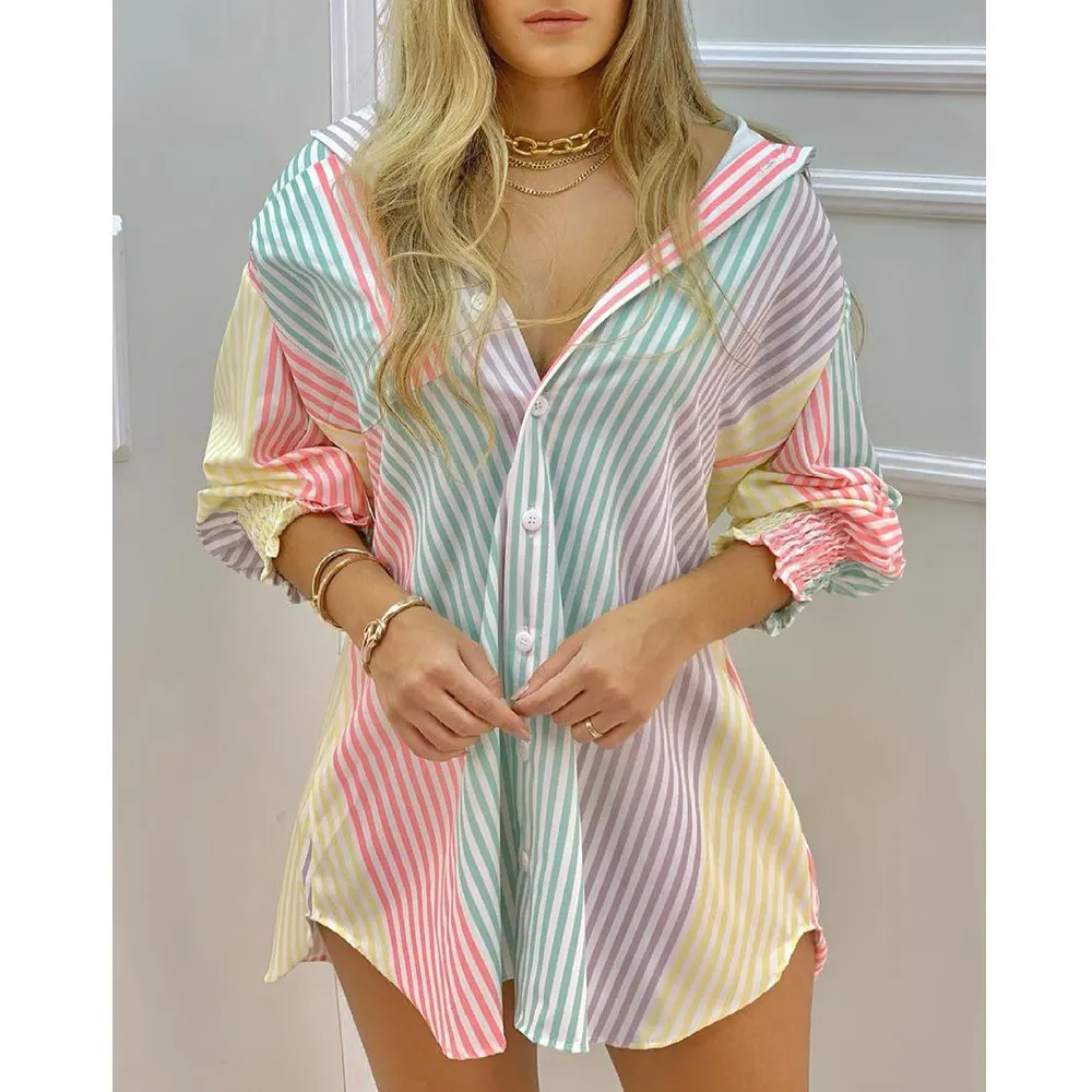 neuzugänge freizeitkleider frühling damen regenbogen kleid designer kleidung hemd blusen herrenjacken für frauenkleider