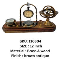 Horloge de bureau nautique en laiton, porte-stylo, décoration de table ronde, accessoire de bureau ou scolaire en laiton poli