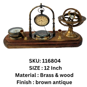 Horloge de bureau nautique en laiton, porte-stylo, décoration de table ronde, accessoire de bureau ou scolaire en laiton poli - Product Image 4