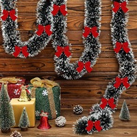 Guirlande de Noël en tinsel de 2 m avec nœud, décorations brillantes métalliques pour sapin de Noël, bande de tinsel épaisse pour la décoration murale de la maison et des fêtes