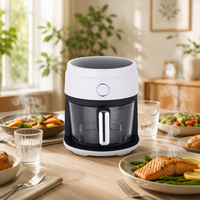 Friteuse à air électrique avec panier en verre, design transparent, 1500W, panneau tactile, cuisson rapide, nettoyage facile