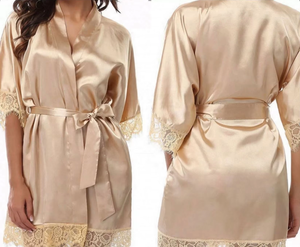 Nuovo <span class=keywords><strong>Accappatoio</strong></span> in Raso Liscio 2025 con Cintura, Vestaglia in Seta con Pizzo Maturo, Pigiama con Mezza Manica - Product Image 2