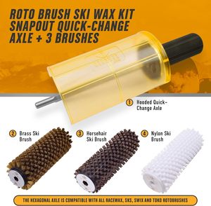Kit de cire pour ski avec brosse rotative de 150 mm de large, axe à changement rapide SnapOut, 3 brosses (laiton, crin de cheval et nylon) pour le cirage - Product Image 2