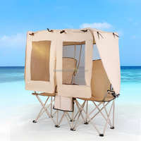 Chaise de camping double pliable portable d'extérieur avec auvent et glacière intégrée pour la pêche et la plage