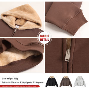 Sudadera con capucha para hombre, de 560 g, cálida, de tejido compuesto de felpa, estilo oversize, con cremallera, para invierno - Product Image 6