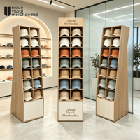 Étagère de présentation en carton ondulé personnalisée, économique, écologique et auto-assemblable pour supermarché, idéale pour le stockage et la présentation de chapeaux