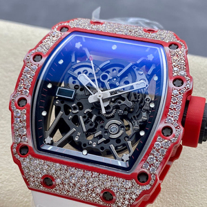 Men's Red Carbon Fiber <b>Skeleton</b> <b>Automatic</b> Mechanical <b>Watch</b>, Tonneau-Shaped Diamond and Sapphire Crystal <b>Watch</b>, Hip Hop Style - Product Image 3