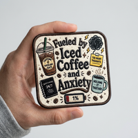 Parche Bordado con Diseño de Café, Totalmente Cosido, Ecológico, con Flores/Corazones, para Bolsas Escolares o Uso Diario