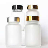 Botella de Vidrio Transparente Esmerilada de Boca Ancha de 100 cc para Píldoras, Suplementos y Cápsulas, con Tapa de Plástico, Botella de Vidrio de 100 ml para Productos de Salud