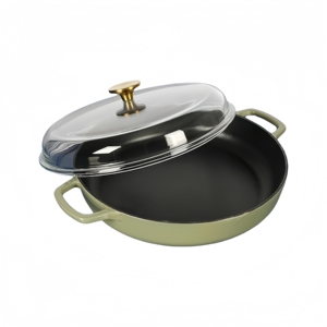 Poêle à frire peu profonde en fonte émaillée avec couvercle en verre pour sauter, mijoter et faire cuire à l'ouatine - Product Image 6