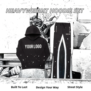 Conjunto de Sudadera con Capucha de Algodón de Peso Medio de Alta Calidad al por Mayor, Estampada, Lavada, Ecológica, de Talla Grande, Personalizada, Informal de 2 Piezas - Product Image 2