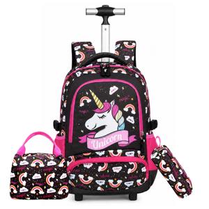 En stock : Ensemble de sacs à dos à roulettes pour enfants avec chariot en aluminium, 3 pièces, motif licorne, pour filles - Product Image 2