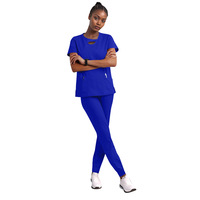 Dames scrubset met korte mouwen, geperforeerd polyester dobby-weefsel, voor dokters, ziekenhuizen & beautysalons, tweedelig uniform