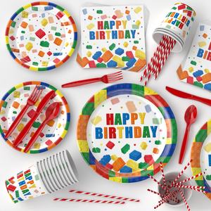Vaisselle jetable à succès, assiettes en papier, serviettes, blocs <span class=keywords><strong>de</strong></span> construction et fournitures pour fêtes d'anniversaire - Product Image 4
