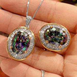 Lot de 9 bijoux vintage en cuivre plaqué or, avec zircone cubique ovale 12*16mm, ensemble bague et collier pour femme - Product Image 1