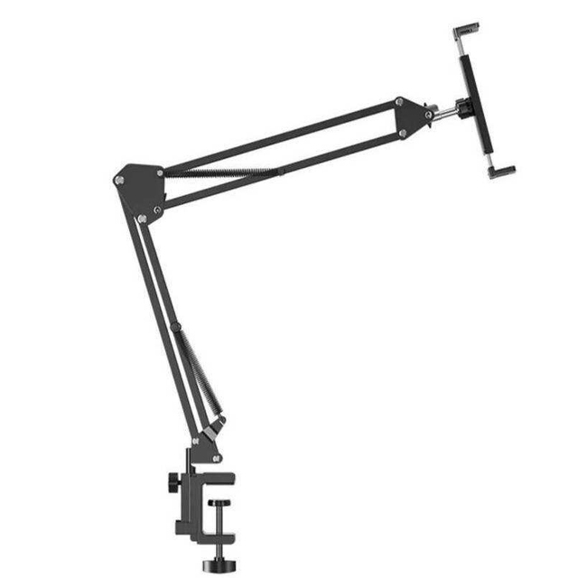 Steel Bedside Tablet Holder, Upgraded Spring Cantilever Arm Stand, Anti-Sag Clamp Mount for Phone