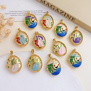 P78 Nuevo y Popular Colgante Ovalado de Latón Chapado en Oro de 18K con Esmalte Estilo Vintage Chino y Lindos Animales para Fabricación de Joyas - Product Image 3