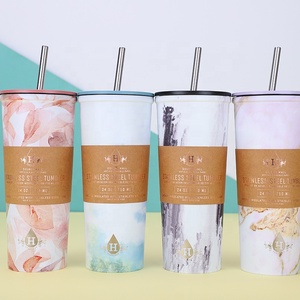 Cách điện bia Tumbler với rơm đôi tường thép không gỉ 16oz 24oz cắm trại kim loại cốc hiện đại dành cho người lớn uống cup với nắp - Product Image 1