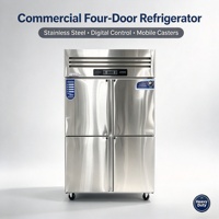 Réfrigérateur commercial à quatre portes en acier inoxydable pour restaurant, hôtel, cuisine, vente en gros