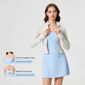 Vestido sexy sin espalda con tirantes para mujer, efecto segunda piel, corte en A, ideal para yoga y tenis. - Product Image 6