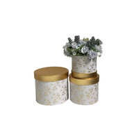 Boîte à fleurs fraîches ronde de haute qualité Boîte-cadeau de fleurs dorées en trois pièces avec revêtement UV Carton de qualité supérieure