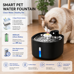 Fontaine à eau <span class=keywords><strong>pour</strong></span> animaux de compagnie noire de qualité supérieure, bol en acier inoxydable 304, batterie rechargeable 4000 mAh, 3 modes de débit d'eau, abreuvoir intelligent <span class=keywords><strong>pour</strong></span> chat et <span class=keywords><strong>chien</strong></span> - Product Image 1