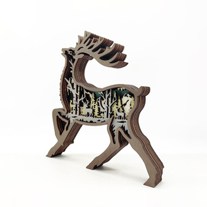 Uionen Multi-layer Hollow Carved Wooden Elk Figurine Creative Animal Craft Home Decorative <b>Ornament</b> - Product Image 3