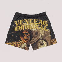 Shorts en laine imprimés sur mesure pour hommes VENLEAG, taille haute élastique, longueur genou, motif vintage crâne, squelette, boxe, astronaute, lettres