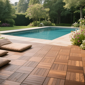 Moderne Wpc Diy Decking Anti-Slip <span class=keywords><strong>Teak</strong></span> Waterdichte In Elkaar Grijpende Tegels Buiten Composiet Hout Kunststof Tegels Vloeren - Product Image 6