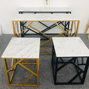 GOLDTOP-tavolini da caffè in marmo dorato in ferro Matel, tavolini consolle, rivestiti di potenza, incorniciati con piani in pietra di marmo bianco, OEM e ODM