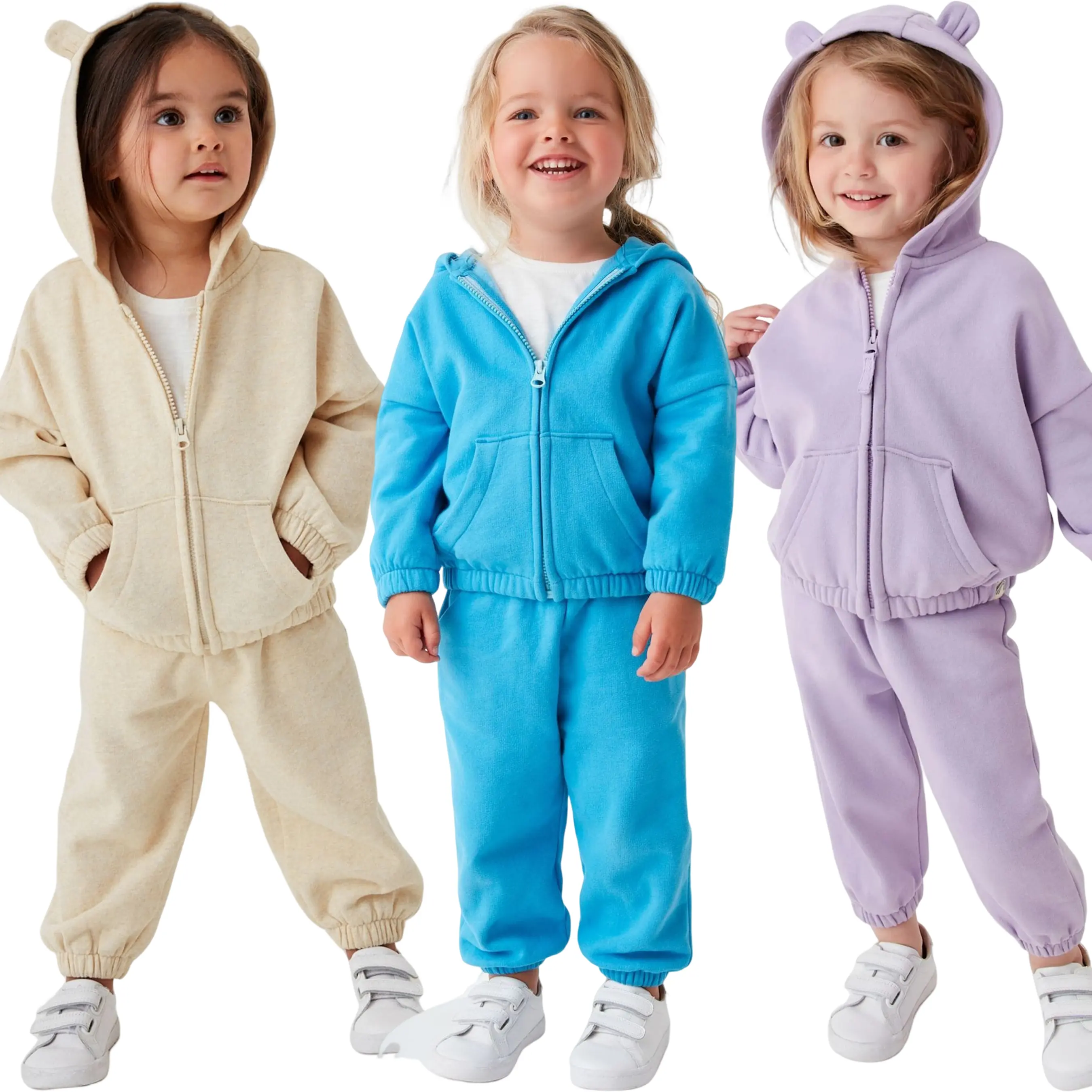 Children's Bicolor Jogging Suit Zip Hoodie Kids 2 Pieces Fashion Color Block Girl Clothing Sets