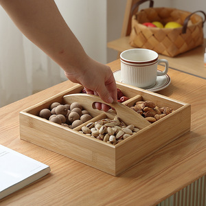 Caja rectangular de bambú para frutos secos, almacenamiento dividido para refrigerios y dulces, estilo sencillo - Product Image 3