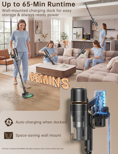 <span class=keywords><strong>Aspirateur</strong></span> balai <span class=keywords><strong>sans</strong></span> <span class=keywords><strong>fil</strong></span> avec écran LED, chargement <span class=keywords><strong>mural</strong></span>, aspiration 200+ AW, filtration HEPA, portable pour voiture, sols durs et poils d'animaux - Product Image 3
