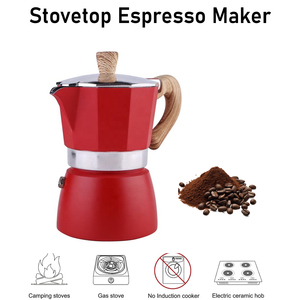 <span class=keywords><strong>Caffettiera</strong></span> Moka Rossa in Alluminio con Manico Effetto Legno per Fornello a Gas - Product Image 1