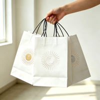 Sacs shopping en papier kraft personnalisés avec logo pour restaurants, vente en gros, poignées imprimées acceptées pour l'emballage alimentaire et la promotion