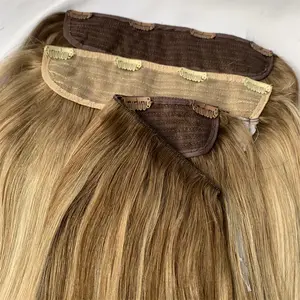 Longfor 100% Russische Human Virgin Remy Dik End Hand Gebonden Inslag Dubbel Getrokken Handtied 6 Clips In Hair Extensions
