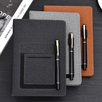 Carnet de notes professionnel multifonction A5 en cuir PU imprimé promotionnel, 100 feuilles, couverture rigide avec porte-stylo en tissu