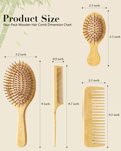 Brosse à cheveux en bambou naturel pour massage du cuir chevelu, démêlage des cheveux bouclés, peigne pour cheveux secs et humides avec logo - Product Image 2