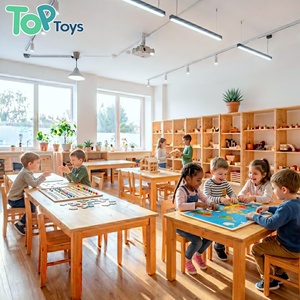 Ensemble de meubles pour centre d'apprentissage précoce, bureau d'étude en <span class=keywords><strong>bois</strong></span> pour enfants, chaises, équipement d'intérieur pour salle de classe éducative de maternelle - Product Image 1