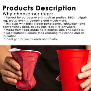 Gobelet de stade sportif en plastique PP rigide écologique sans BPA de 16 oz, ensemble de jeu de Pong, logo personnalisé, pique-niques, barbecues, boissons, bière, rouge - Product Image 3
