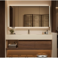 Nouvelle combinaison de meuble de salle de bain moderne en bois avec miroir de vanité, lavabo en céramique, montage mural, respectueux de l'environnement