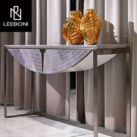 Table console moderne de luxe de haute qualité en contreplaqué avec plateau en marbre et pieds en acier inoxydable